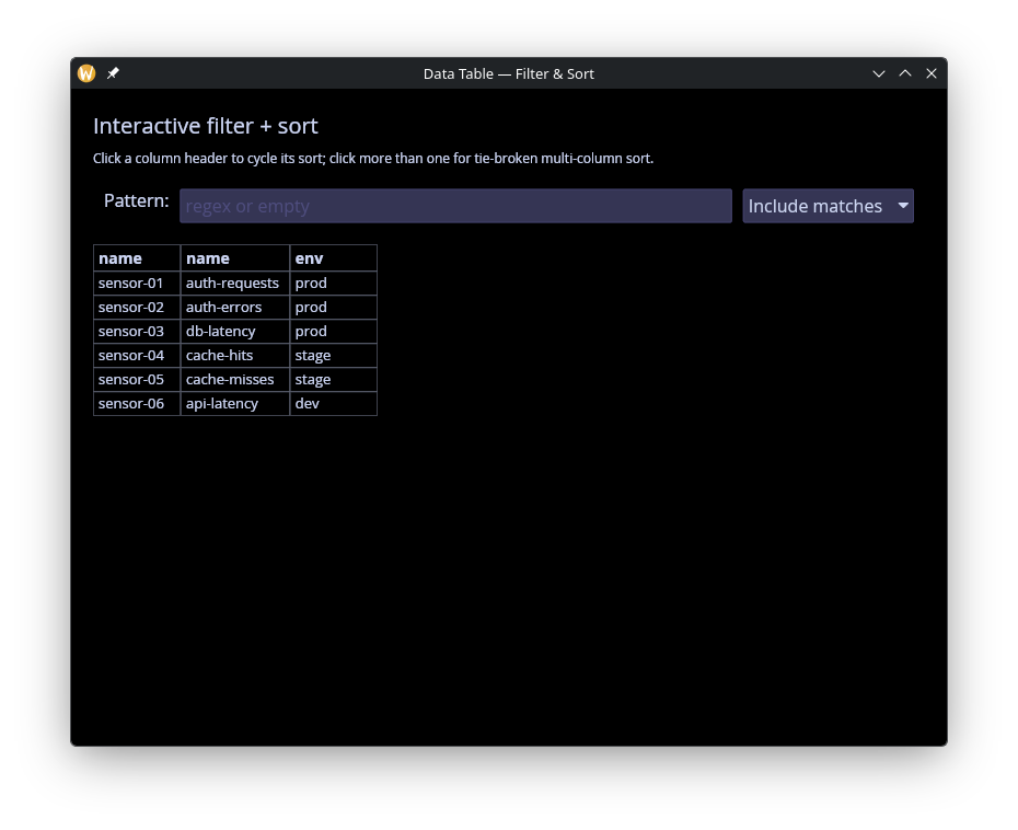 Data Table — Filter and Sort
